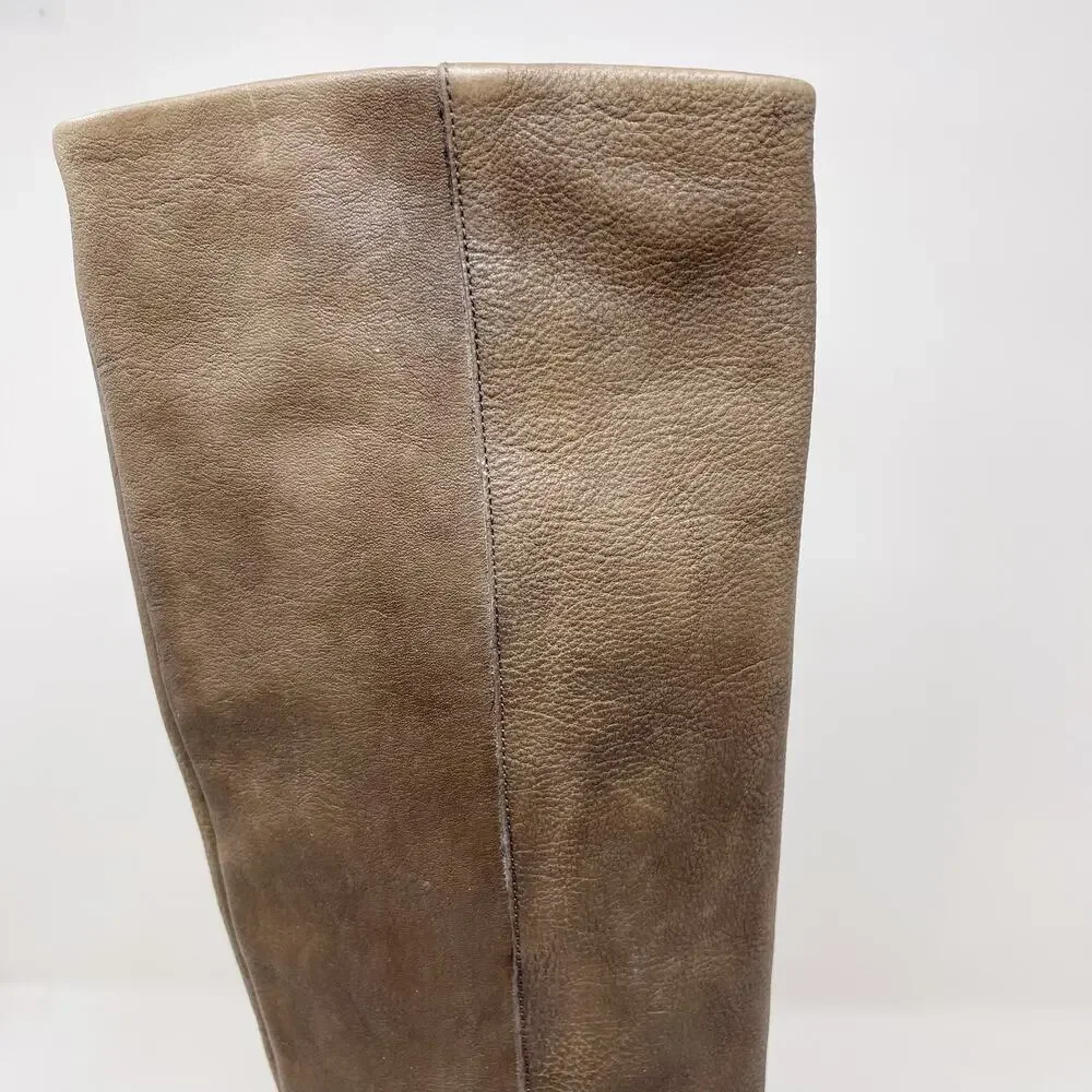 Kate Spade Size 6 Gray Leather Block Heeled Tall Boots Almond Toe Side Zipper